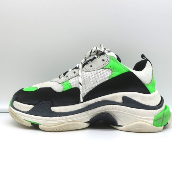 BALENCIAGA TRIPLE S SNEAKERS WHITE/BLACK/NEON GREEN SIZE 37 - Picture 7 of 12